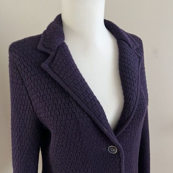Talbots Purple Merino Wool Knit Blazer Sweater Jacket MP Petite Preppy Academia - Picture 10 of 11